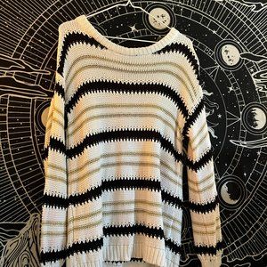 Beige Gold Navy Knitted Sweater - Size: S/M